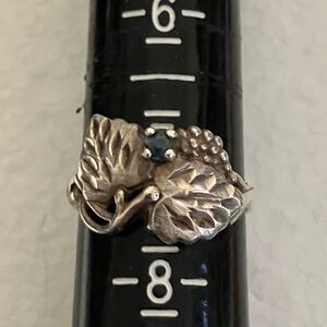 NA Sterling Silver Leaf Ring with Blue Gemstone